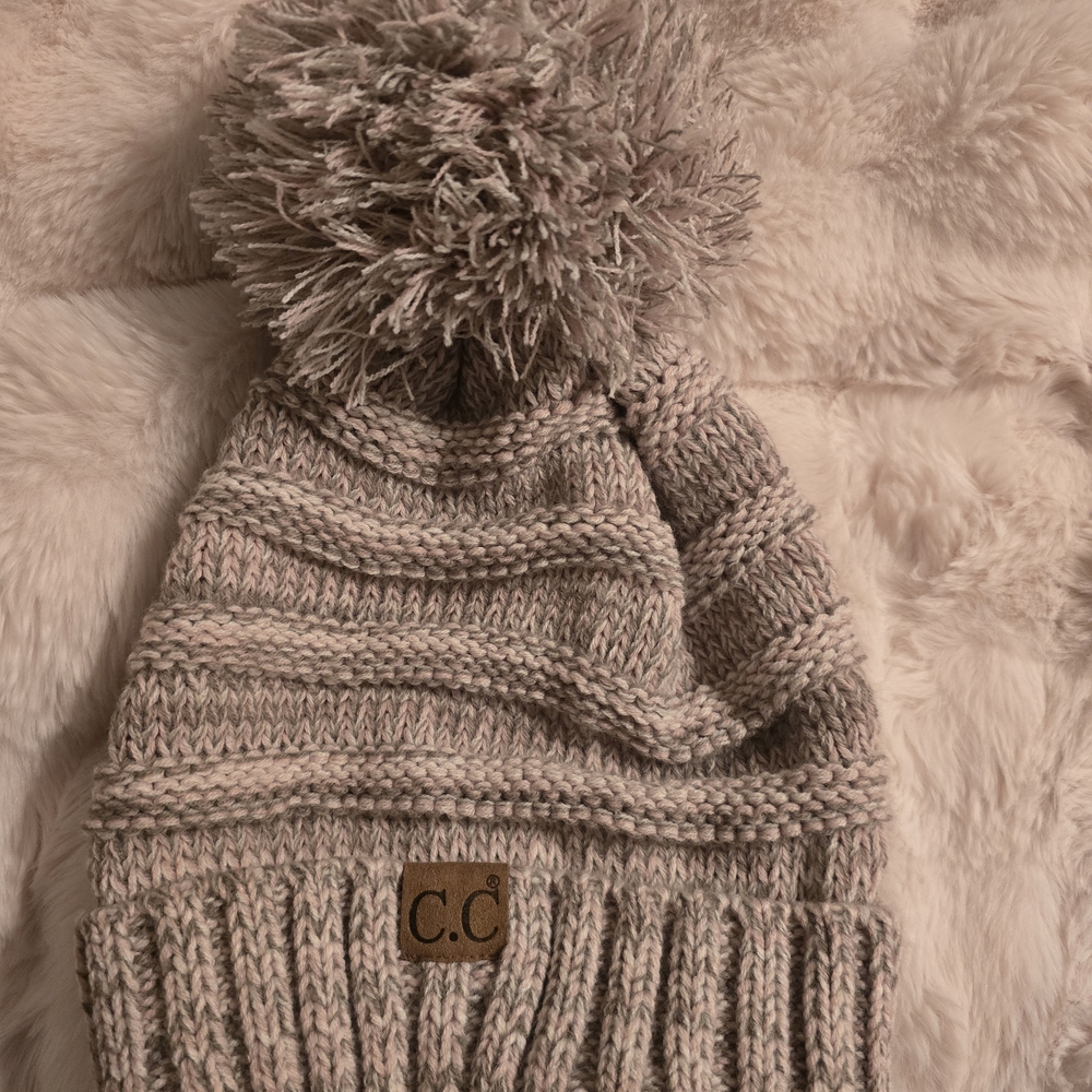 C.C  Cozy Knit Pom-Pom Beanie - Tan